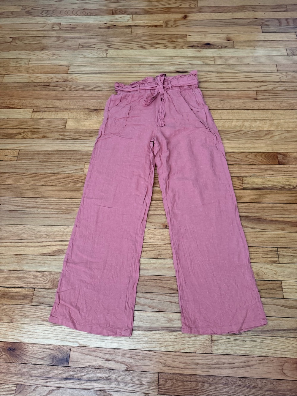 🎯Thread & Supply Linen Pleated Belt Paperbag High Rise colorful Wide pants L